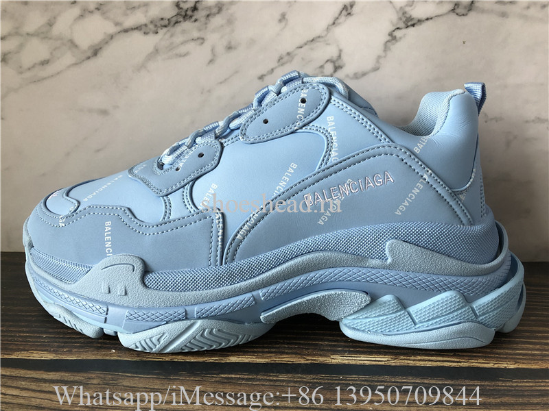 Balenciaga Allover Logo Triple S  Sneaker Blue Grey White