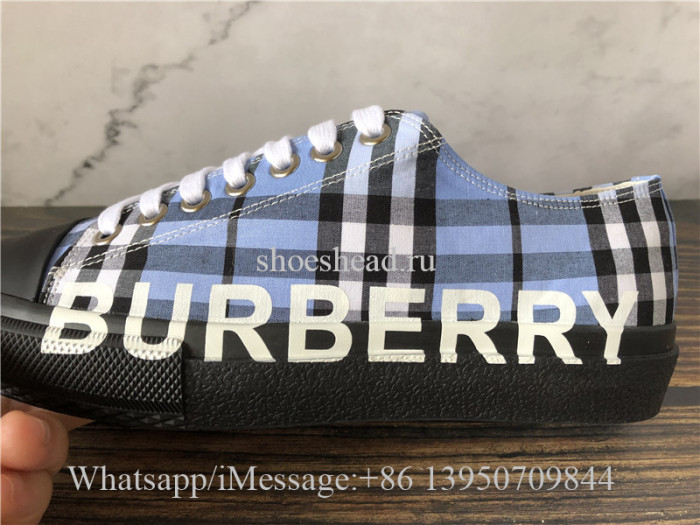 Burberry Larkhall Vintage Check Logo Low-Top Sneakers Blue Azure