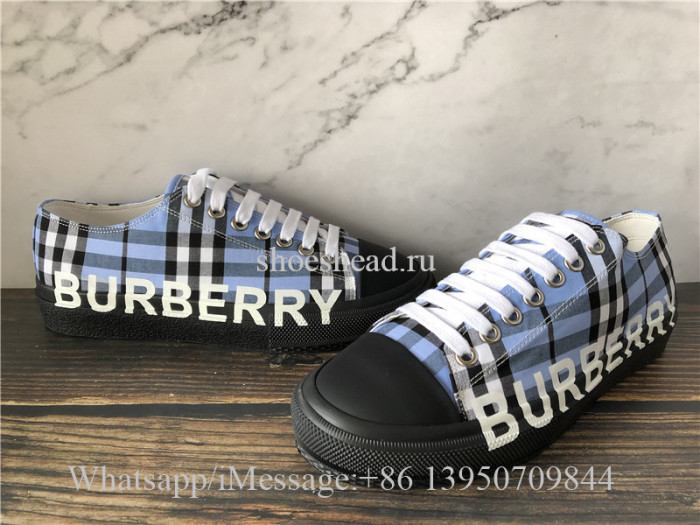 Burberry Larkhall Vintage Check Logo Low-Top Sneakers Blue Azure