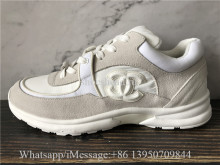 Chanel Suede Calfskin Fabric CC Sneakers White
