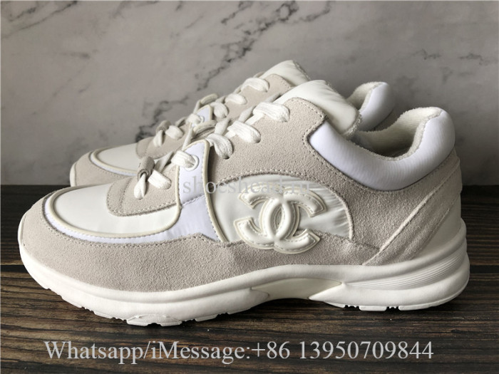Chanel Suede Calfskin Fabric CC Sneakers White