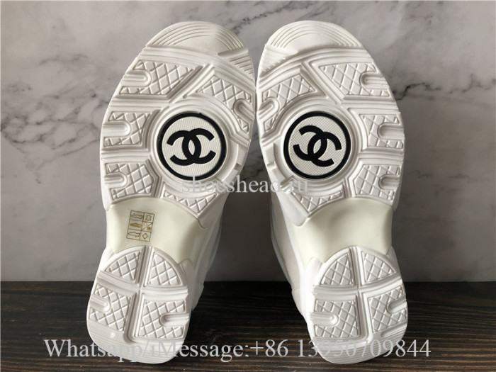 Chanel Suede Calfskin Fabric CC Sneakers White