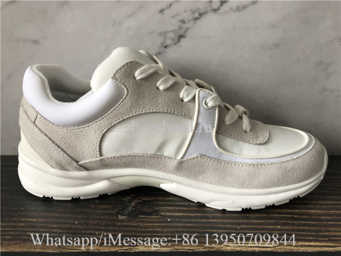Chanel Suede Calfskin Fabric CC Sneakers White