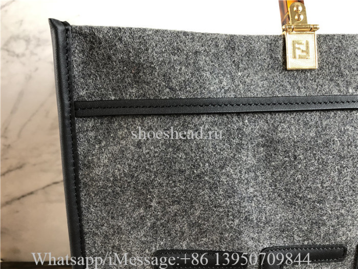 Original Fendi Women Fendi Sunshine Large Gray Flannel Shopper Bag