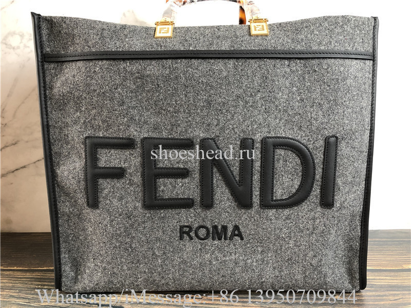 Original Fendi Women Fendi Sunshine Large Gray Flannel Shopper Bag