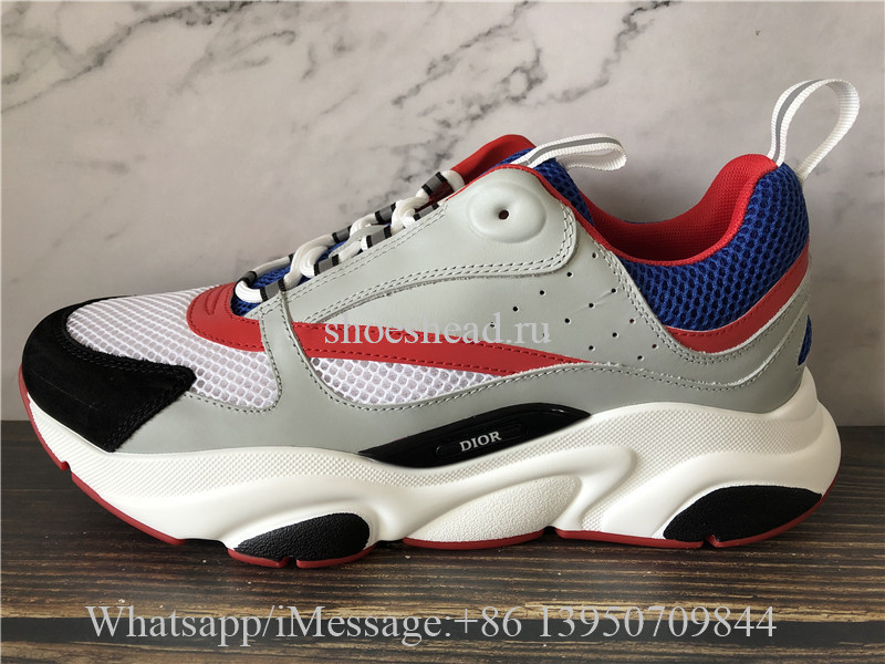 Super Quality Christian Dior B22 Sneaker Grey Calfskin Technical Knit Grey Red