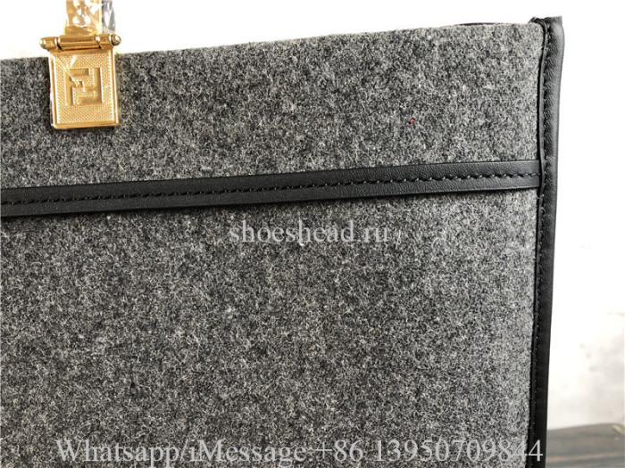 Original Fendi Women Fendi Sunshine Large Gray Flannel Shopper Bag
