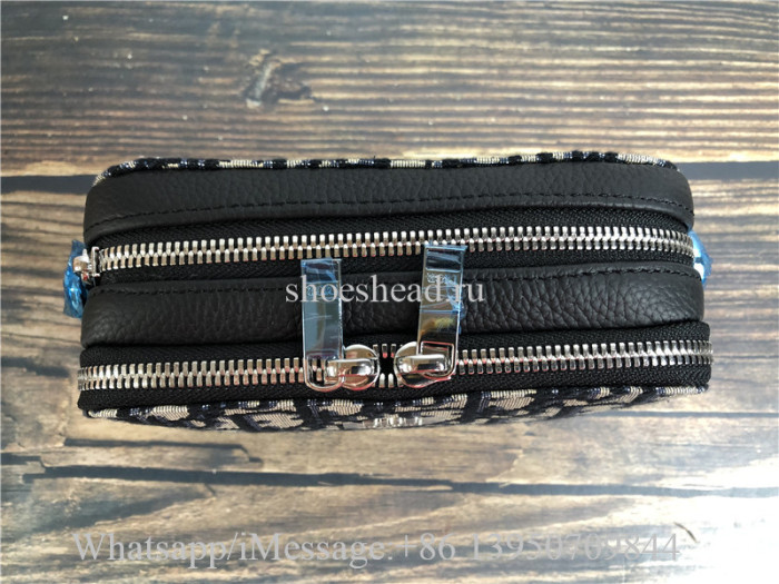 Original Dior Pouch With Shoulder Strap Beige and Black Dior Oblique Jacquard Bag