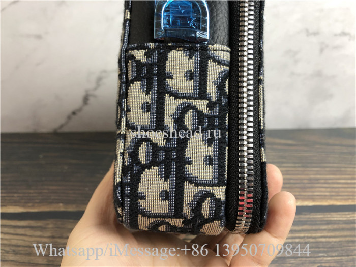 Original Dior Pouch With Shoulder Strap Beige and Black Dior Oblique Jacquard Bag