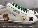 Chanel Pharrell 19D White Graffiti CC Low Top Lace Up Flat Trainer Sneaker