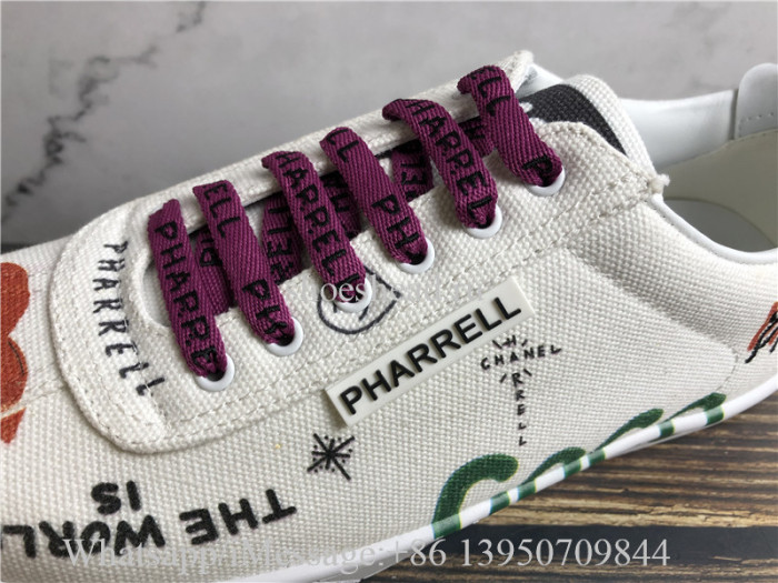 Chanel Pharrell 19D White Graffiti CC Low Top Lace Up Flat Trainer Sneaker