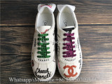 Chanel Pharrell 19D White Graffiti CC Low Top Lace Up Flat Trainer Sneaker