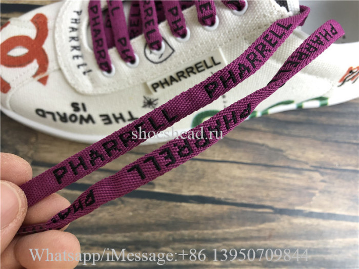 Chanel Pharrell 19D White Graffiti CC Low Top Lace Up Flat Trainer Sneaker
