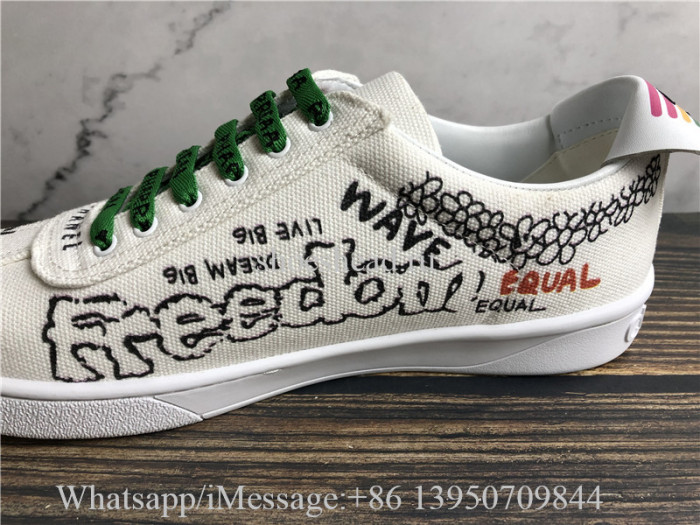 Chanel Pharrell 19D White Graffiti CC Low Top Lace Up Flat Trainer Sneaker