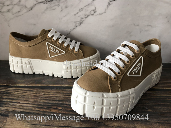 Prada Double Wheel Nylon Gabardine Sneakers Desert Beige