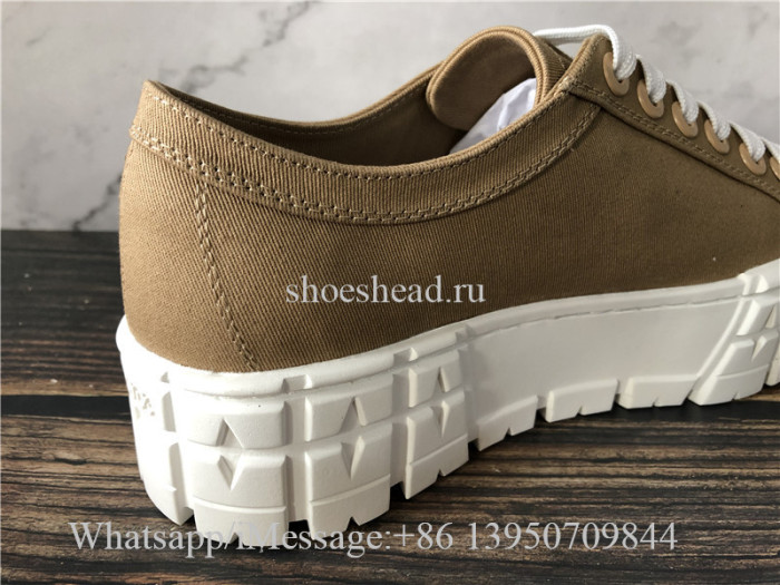Prada Double Wheel Nylon Gabardine Sneakers Desert Beige