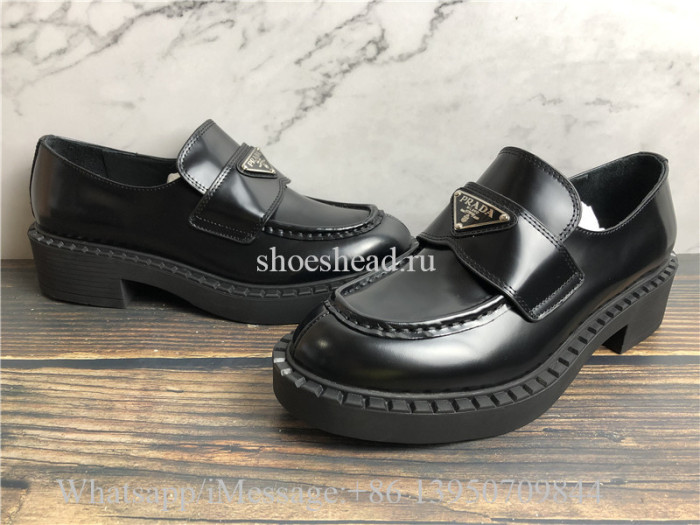 Prada Chocolate Sharp brushed leather loafers