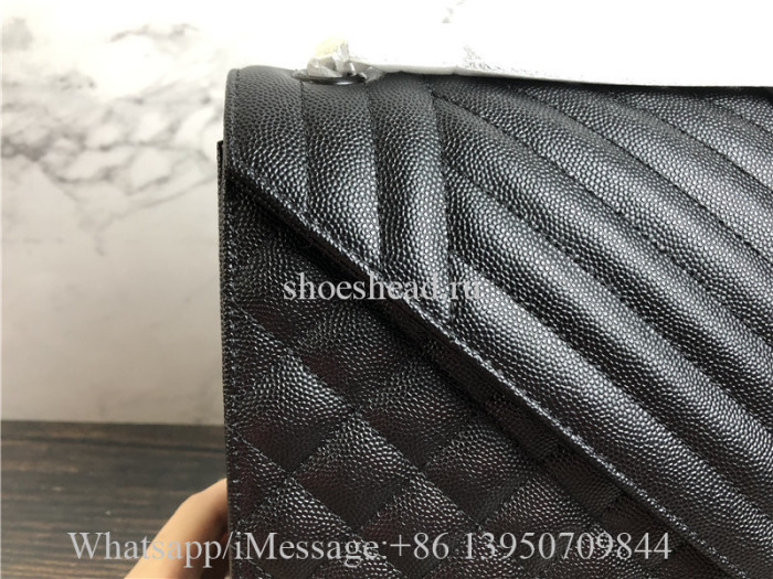 Original Saint Laurent Large Tri-Quited Matelasse Grain De Poudre Flap Shoulder Bag Black Hardware