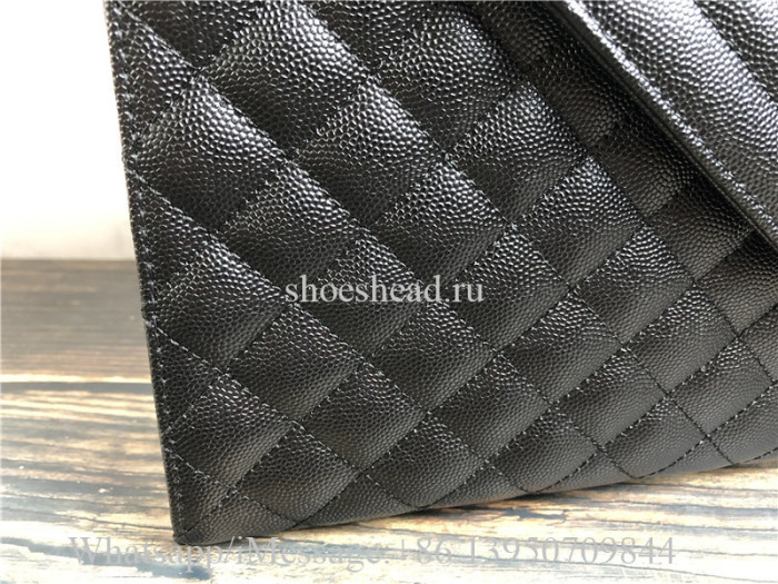 Original Saint Laurent Large Tri-Quited Matelasse Grain De Poudre Flap Shoulder Bag Black Hardware