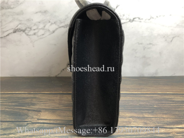 Original Saint Laurent Large Tri-Quited Matelasse Grain De Poudre Flap Shoulder Bag Black Hardware