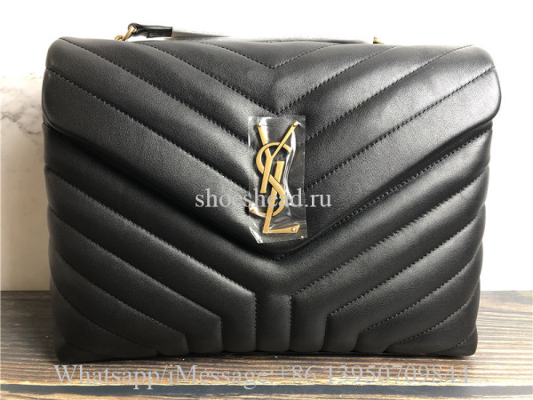 Original YSL Saint Laurent Envelope Shoulder Bag Matelasse Grained Leather Gold-tone