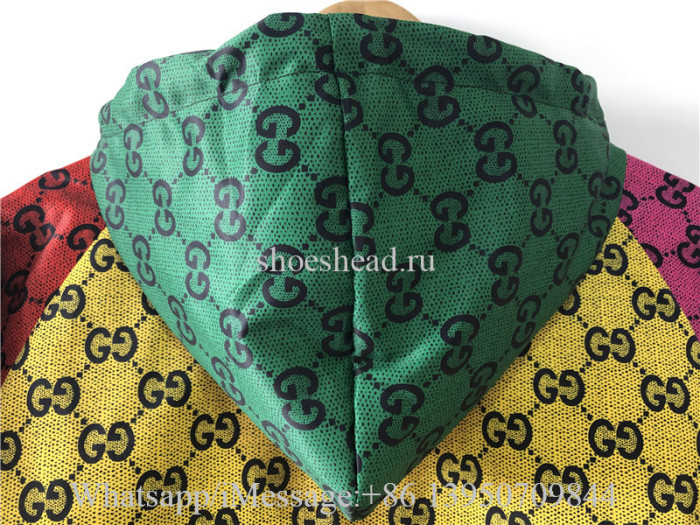 Gucci Colour Block Logo Print Tech Jersey Half-Zip Hoodie