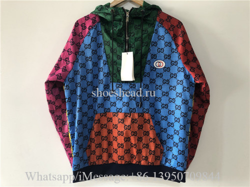 Gucci Colour Block Logo Print Tech Jersey Half-Zip Hoodie