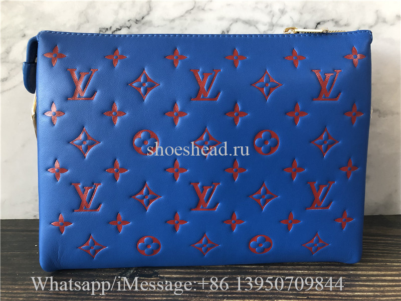 Original Louis Vuitton Lambskin Embossed Monogram Vuittamins Coussin PM Bag Blue Red