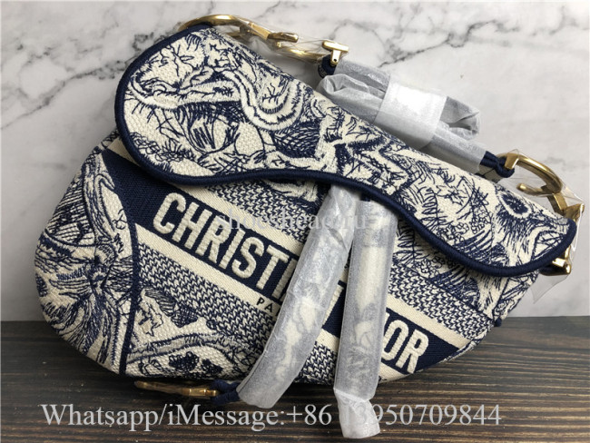 Original Christian Dior Toile de Jouy Blue Saddle Bag