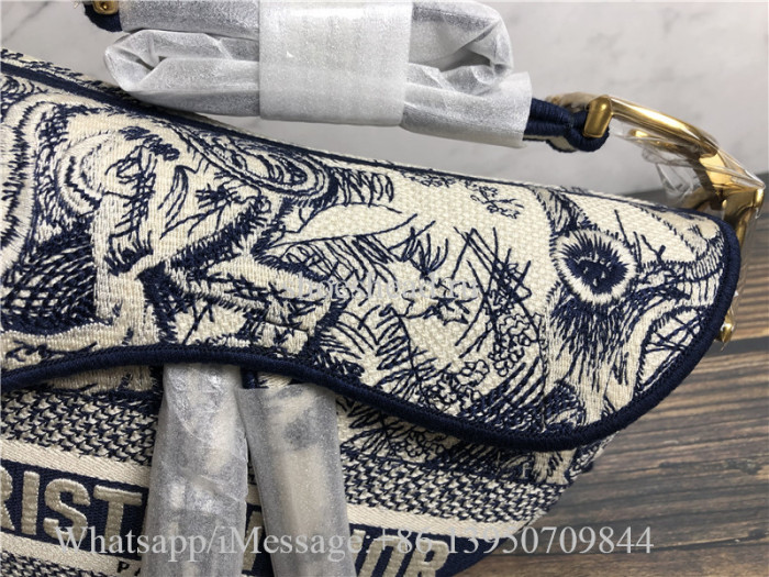 Original Christian Dior Toile de Jouy Blue Saddle Bag