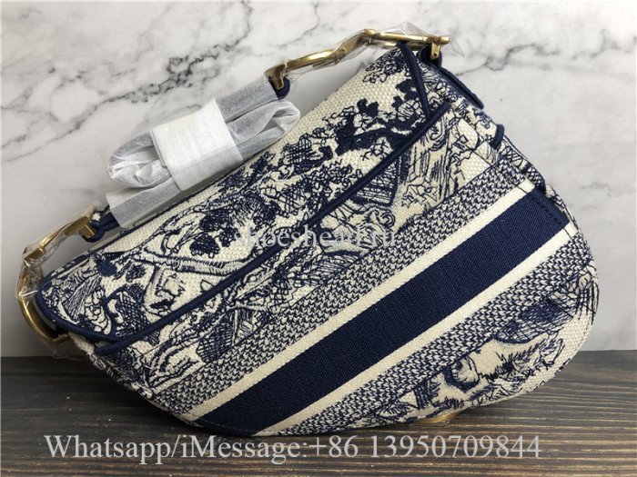 Original Christian Dior Toile de Jouy Blue Saddle Bag