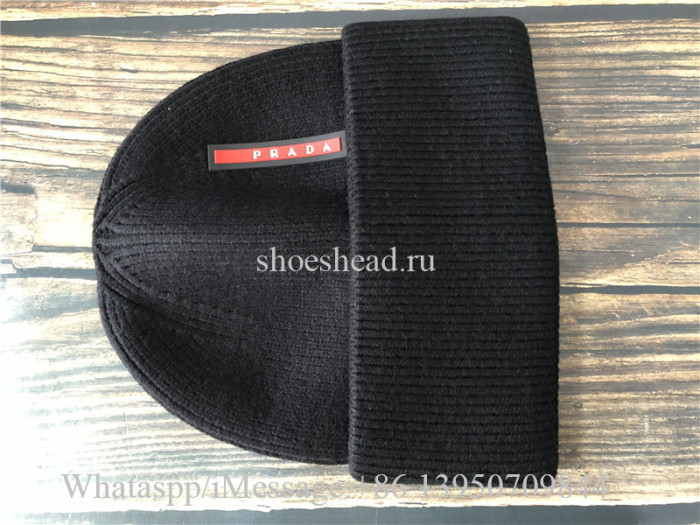 Prada Classic Technical knit Beanie Black Hat