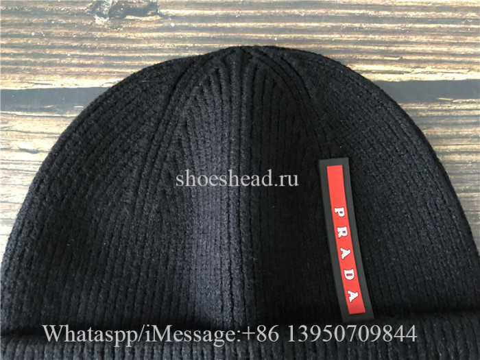 Prada Classic Technical knit Beanie Black Hat