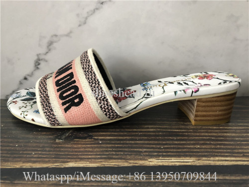 Dior Dway Heeled Slide Embroidered Cotton