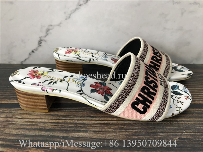 Dior Dway Heeled Slide Embroidered Cotton