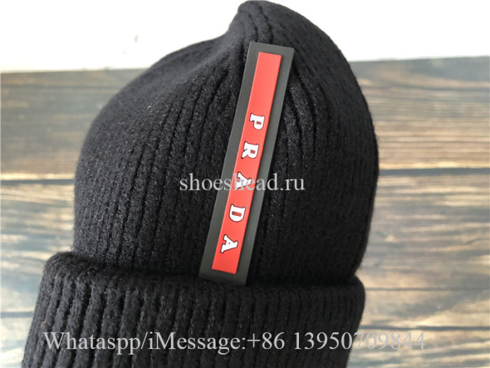 Prada Classic Technical knit Beanie Black Hat