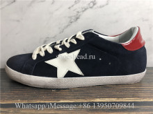Golden Goose Superstar Navy Blue Suede With Red Tab
