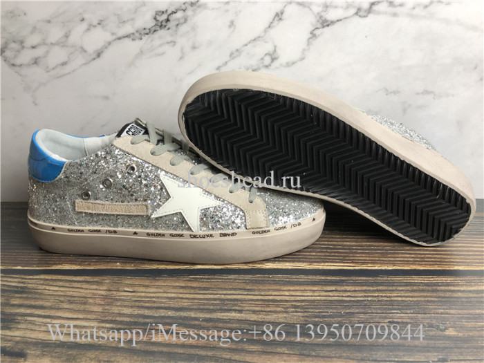 Golden Goose Superstar Leather-trimmed Sneakers With Blue Tab