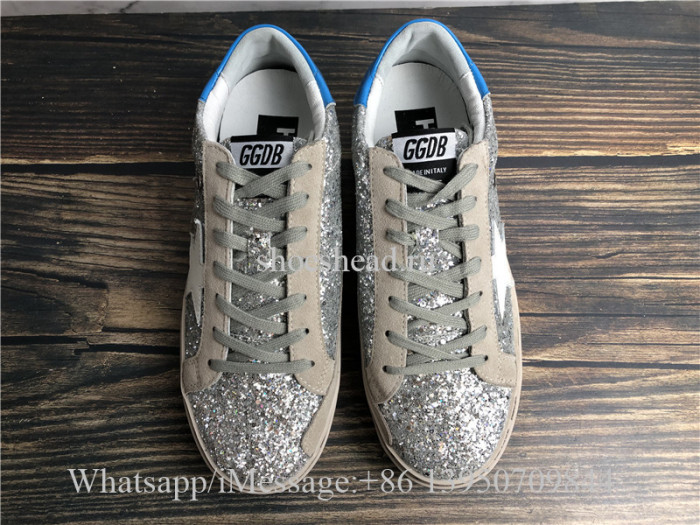 Golden Goose Superstar Leather-trimmed Sneakers With Blue Tab