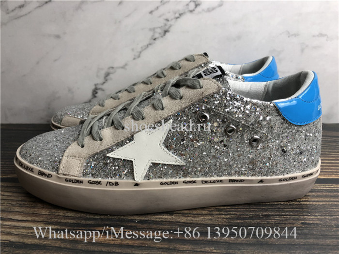 Golden Goose Superstar Leather-trimmed Sneakers With Blue Tab