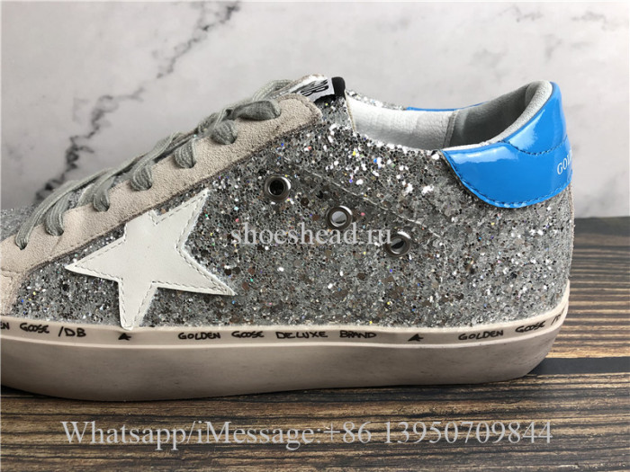Golden Goose Superstar Leather-trimmed Sneakers With Blue Tab