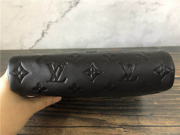 Original Louis Vuitton Lambskin Embossed Monogram Pochette Coussin Black M80742