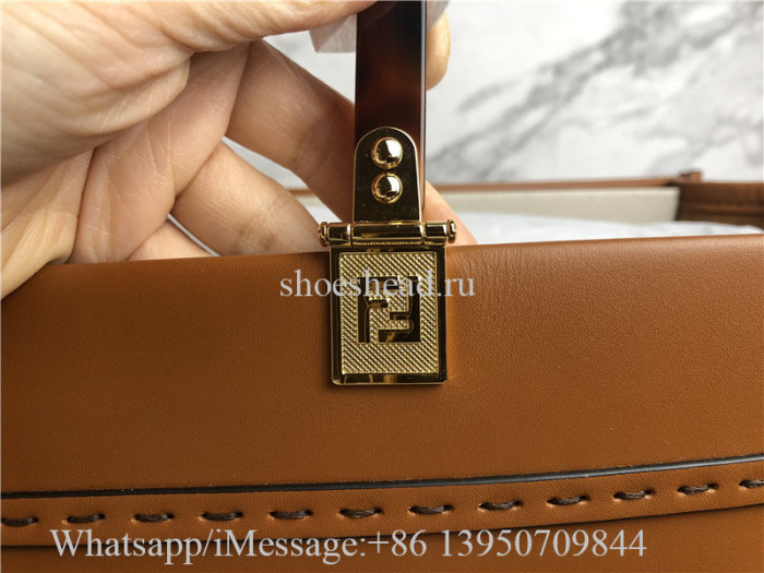 Original Fendi Calfskin Plexiglass Medium Sunshine Brown Leather Shopper Tote Bag