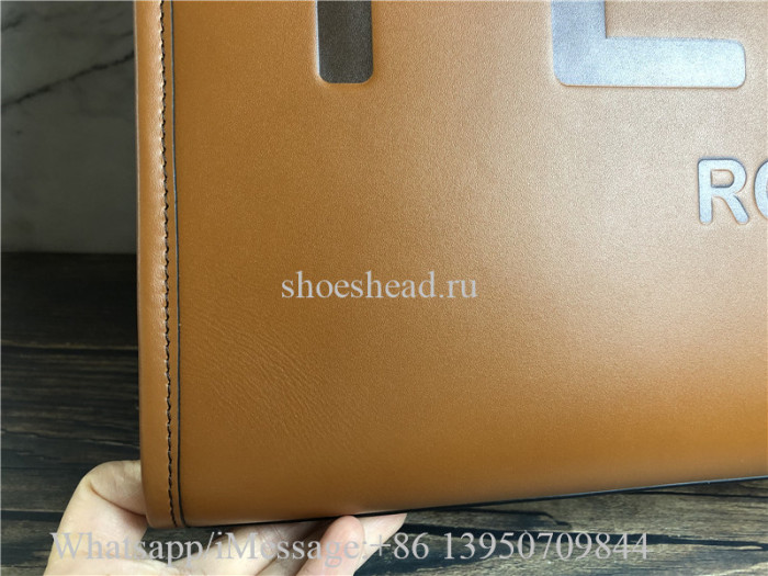 Original Fendi Calfskin Plexiglass Medium Sunshine Brown Leather Shopper Tote Bag