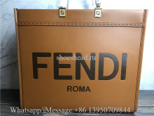 Original Fendi Calfskin Plexiglass Medium Sunshine Brown Leather Shopper Tote Bag