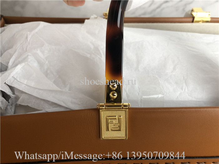 Original Fendi Calfskin Plexiglass Medium Sunshine Brown Leather Shopper Tote Bag