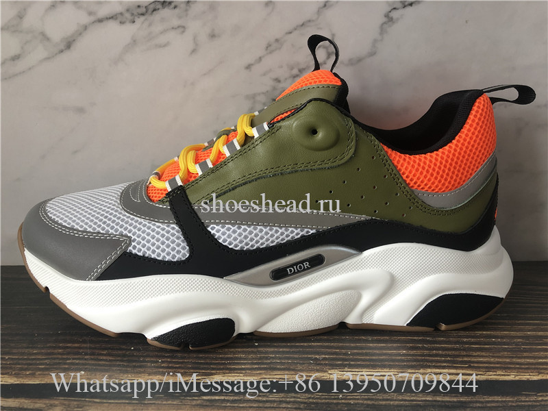 Super Quality Christian Dior B22 Sneaker Grey Calfskin Technical Knit Orange Green