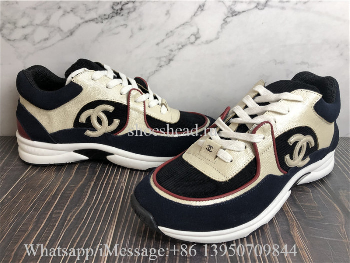 Chanel Low Top Navy Blue Suede Cc Logo Lace Up Trainers