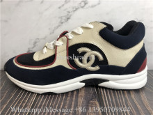 Chanel Low Top Navy Blue Suede Cc Logo Lace Up Trainers