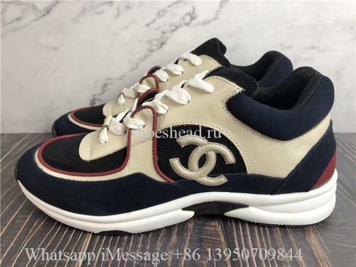 Chanel Low Top Navy Blue Suede Cc Logo Lace Up Trainers